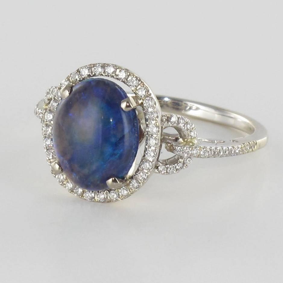 Modern Black Opal Diamond Gold Ring In New Condition In Poitiers, FR