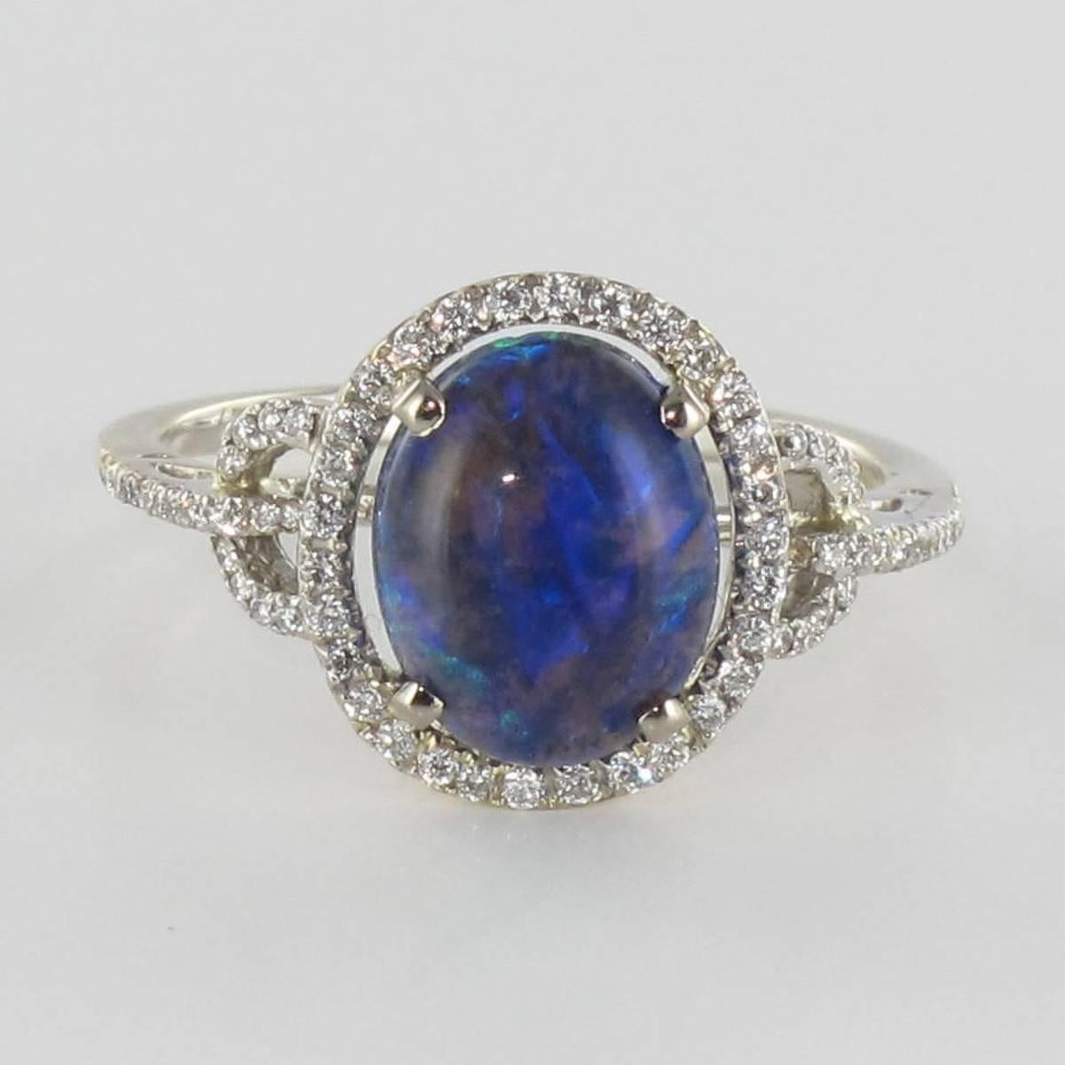 Modern Black Opal Diamond Gold Ring 1