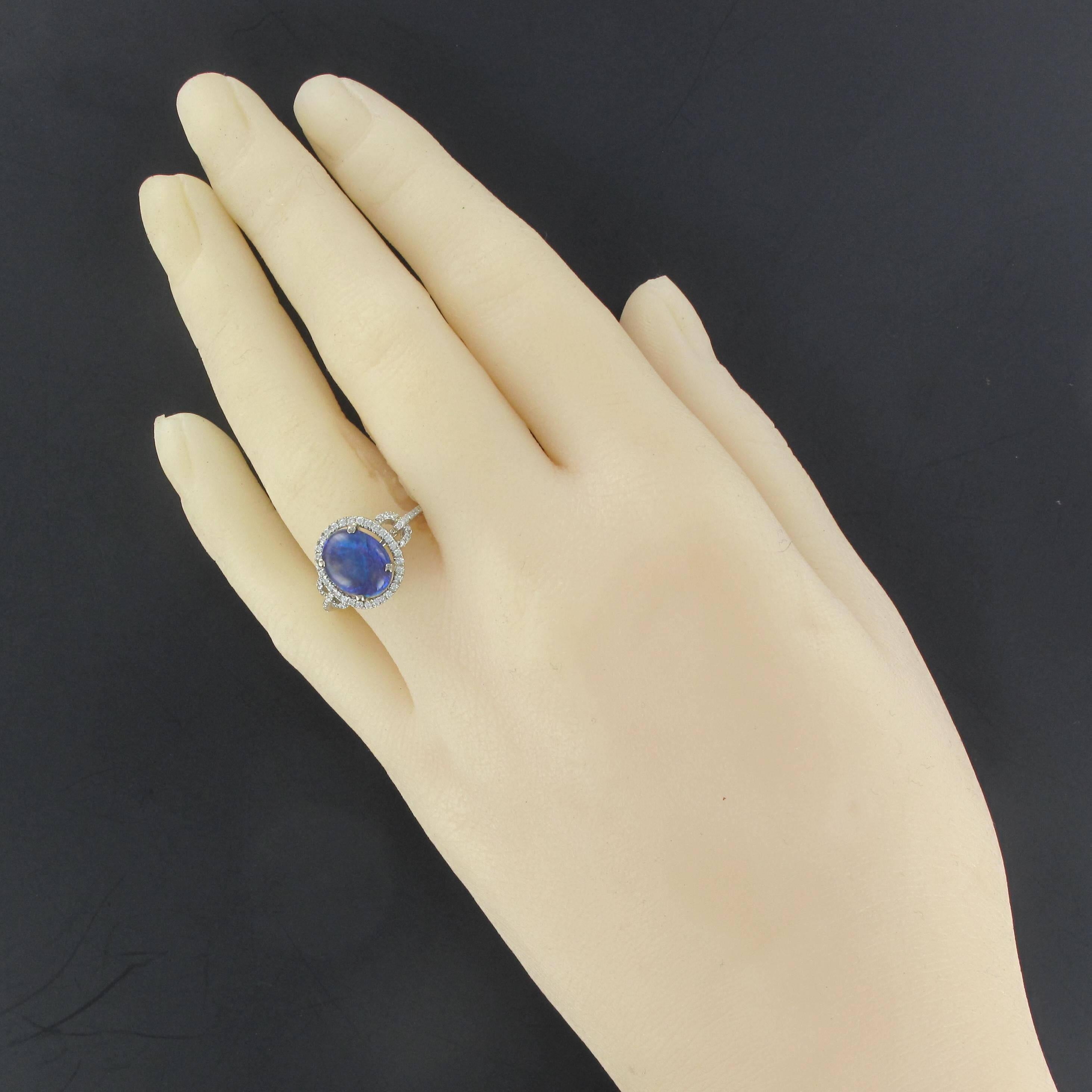 Women's Modern Black Opal Diamond Gold Ring