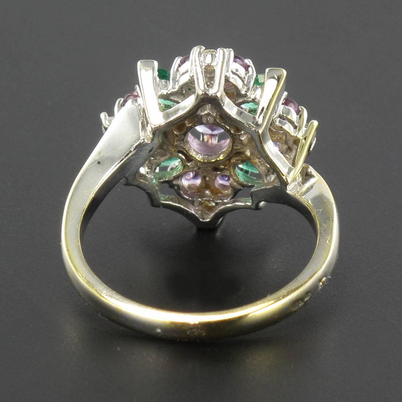 1970s Emerald Amethyst Diamond White Gold Ring  3