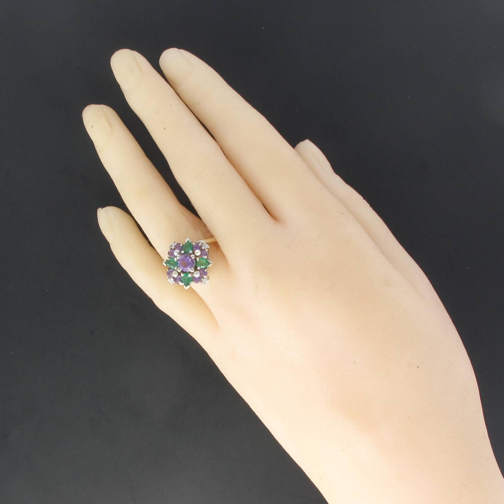 1970s Emerald Amethyst Diamond White Gold Ring  In Excellent Condition In Poitiers, FR