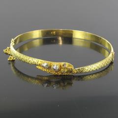 Antique Rose Cut Diamonds Gold Snake Bangle Bracelet