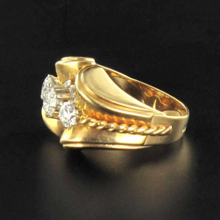 French Diamond Gold Tank Ring For Sale at 1stdibs