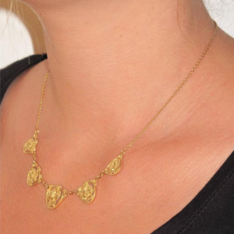French Gold Pansy Drapery Necklace at 1stDibs
