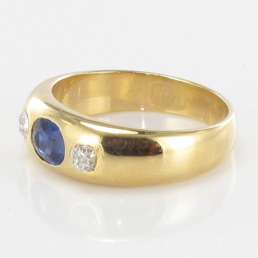 Women's or Men's Early 20th Century Sapphire Diamond Gold Band Ring