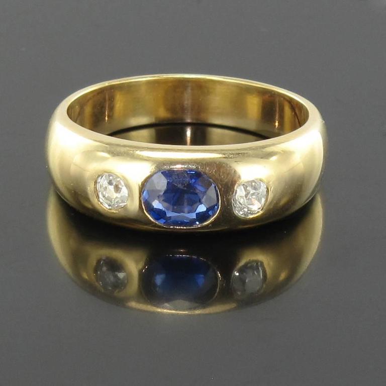 Early 20th Century Sapphire Diamond Gold Band Ring at 1stDibs