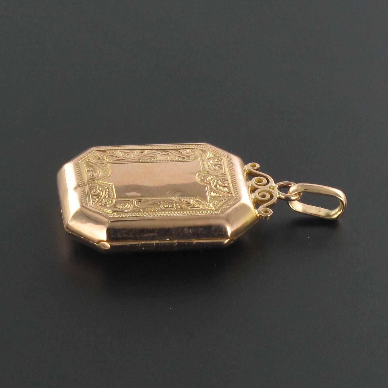 Antike französische gravierte Gold Medaillon Anhänger 2
