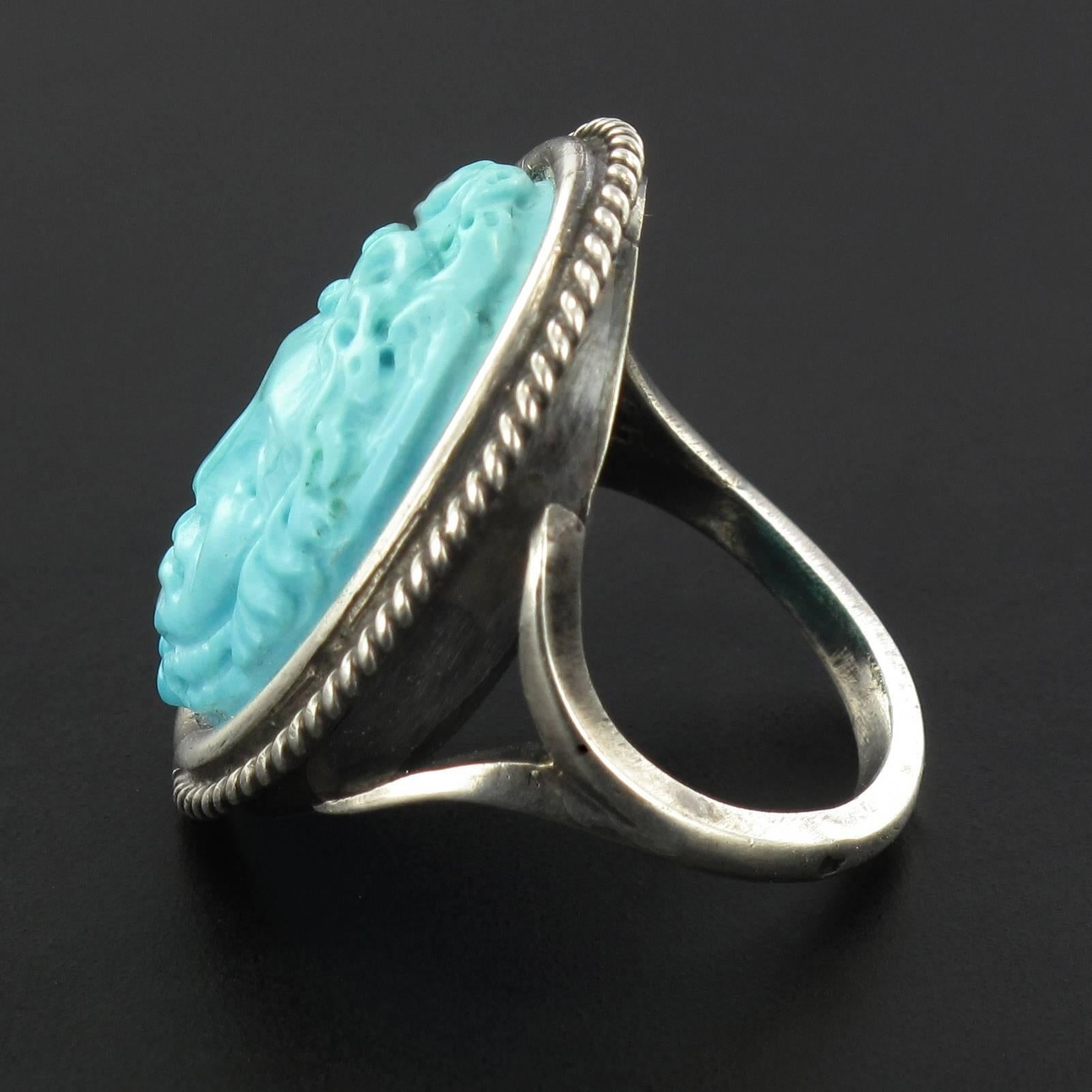 Empire Antique Turquoise Silver Cameo Ring