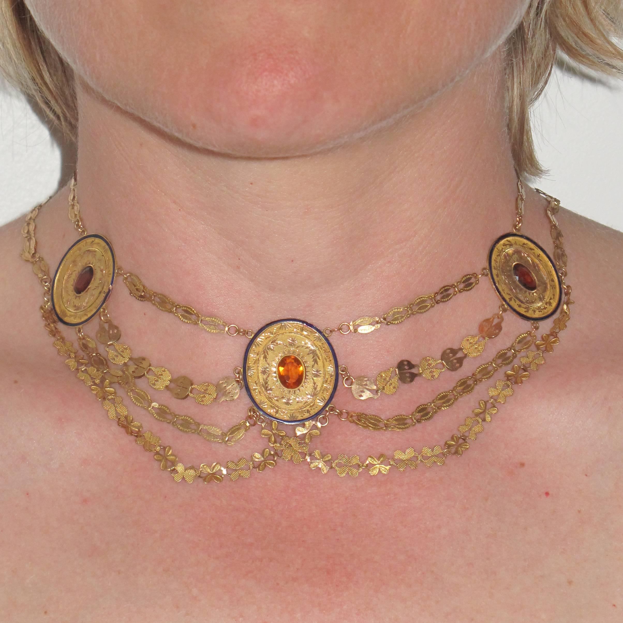 Women's 1850s French Antique Enamel Gold Necklace