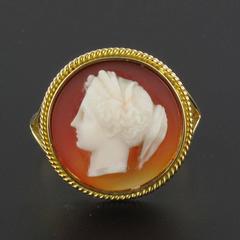 French Antique Agate Cameo Gold Ring