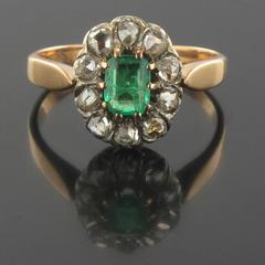 French Antique Emerald Diamond Gold Ring