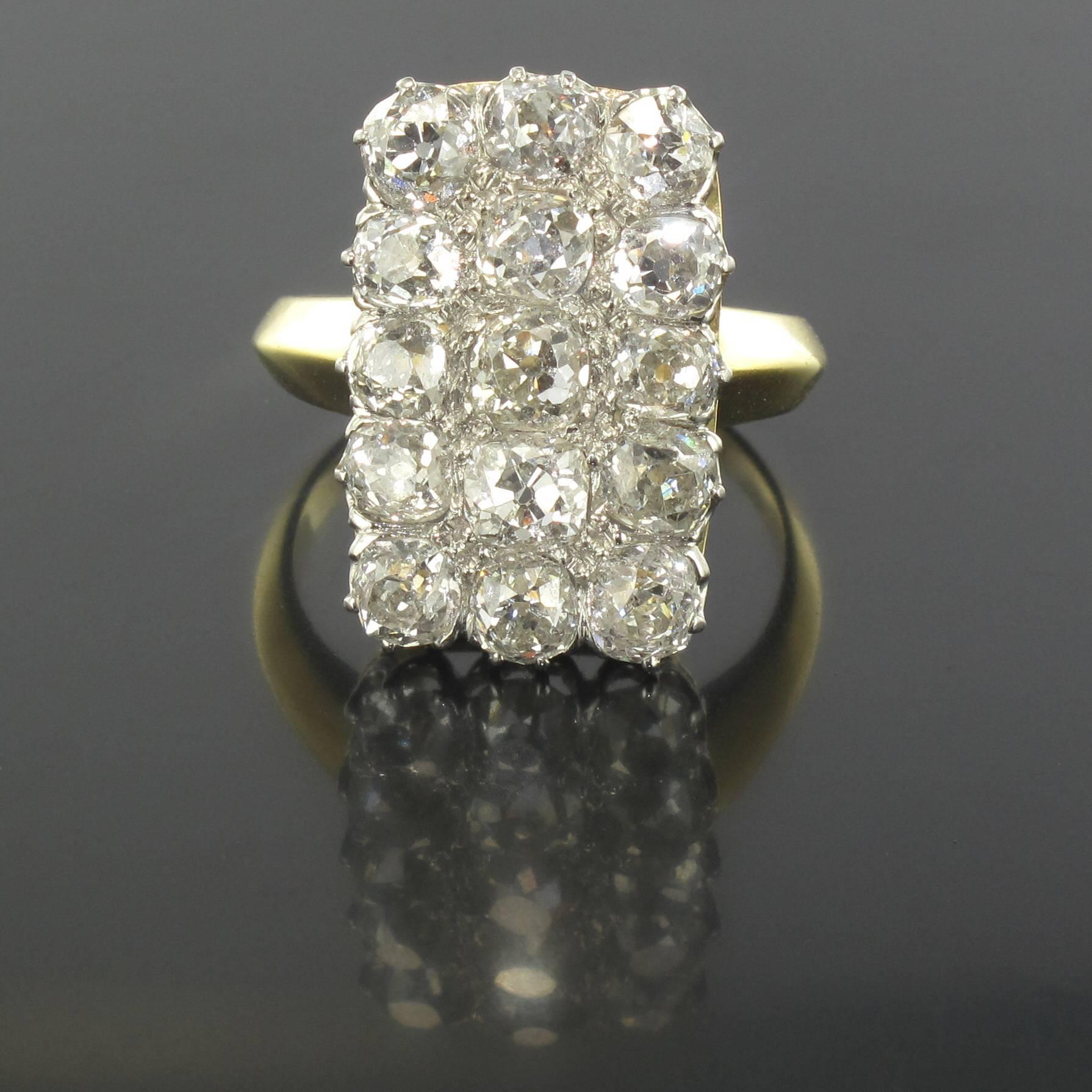 French Louis Philippe Antique Rectangular 5 Carat Diamond Ring  4