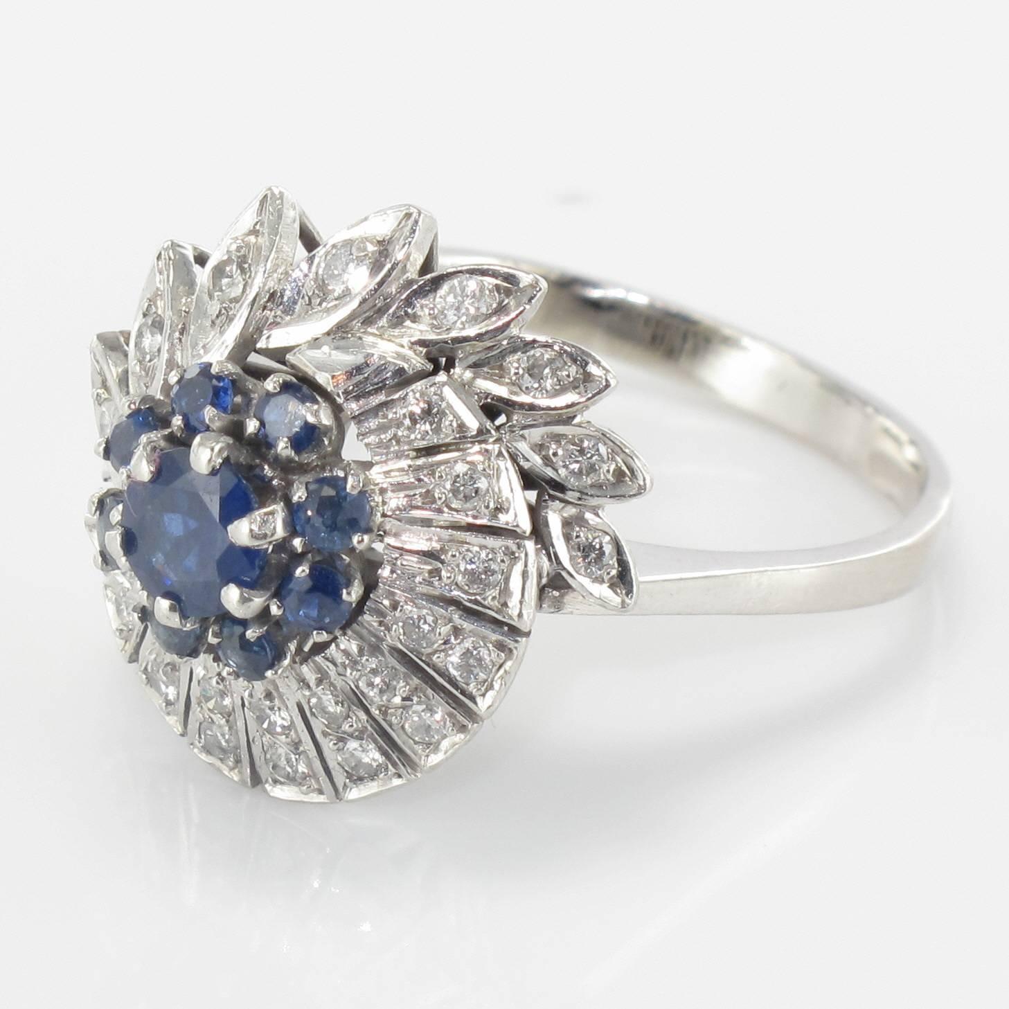 Marquise Cut French Sapphire and Diamond Platinum Ring 