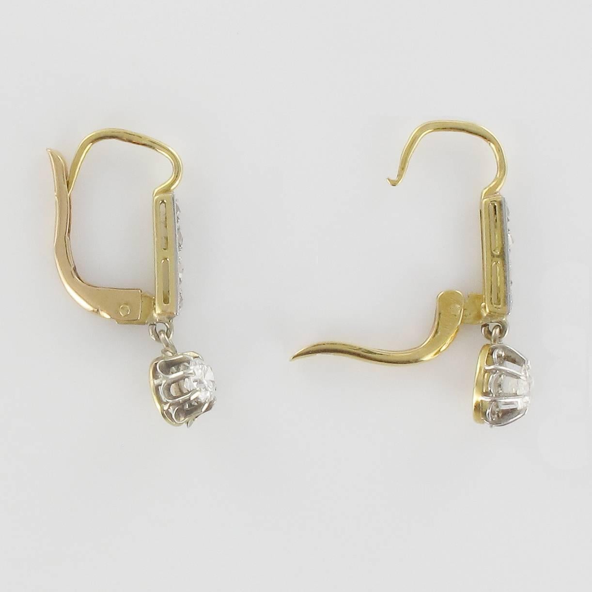 Antique Diamond Gold Platinum Earrings 2