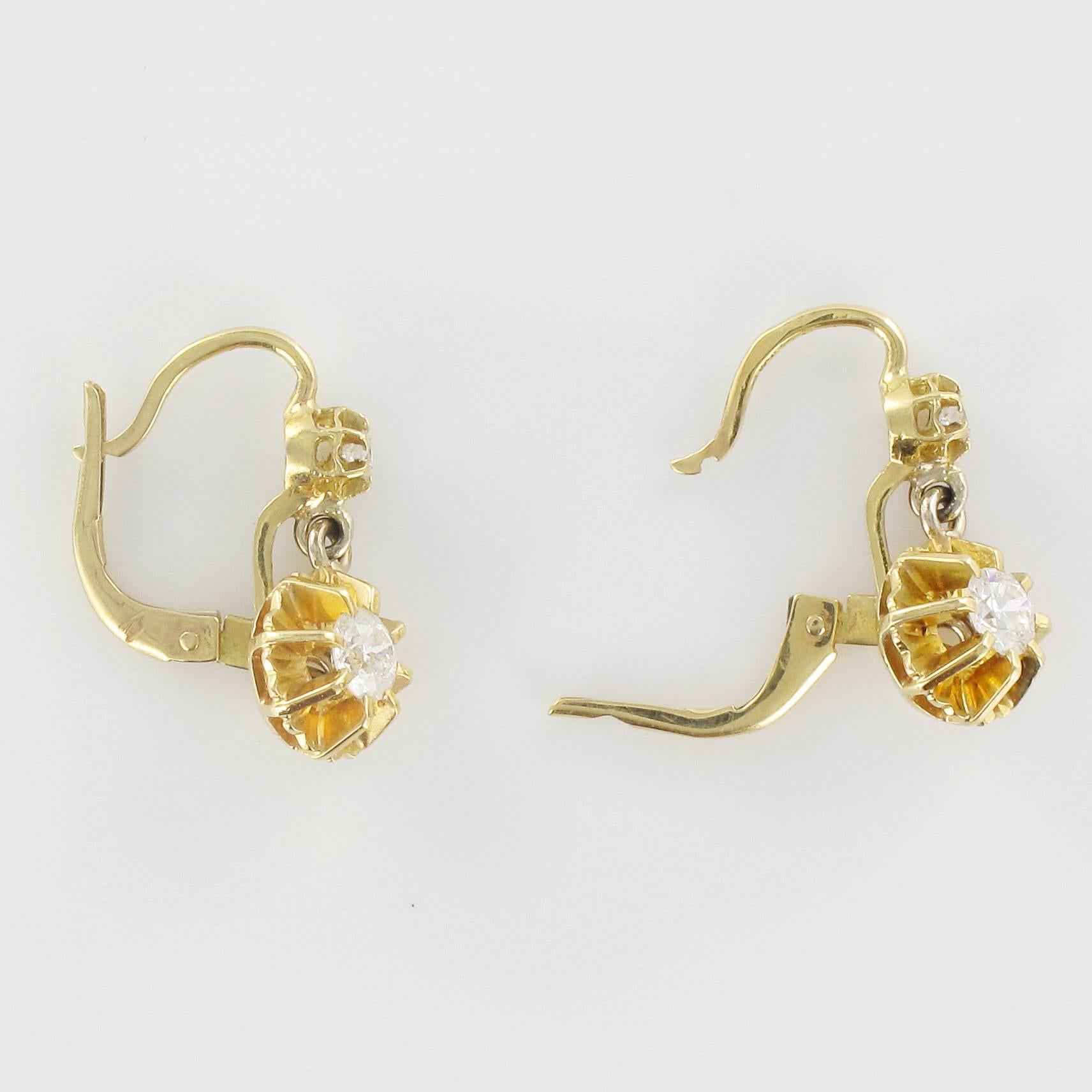 1950s French Diamond Gold Dangle Earrings  1