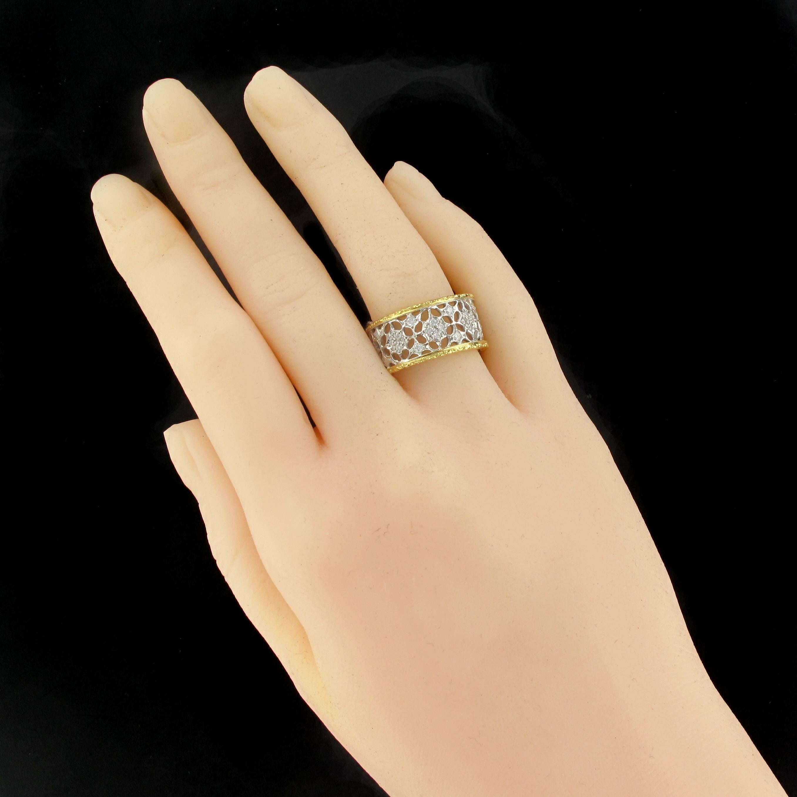 Neue Diamant zwei Farbe Gold Filigran Band Ring (Renaissance)