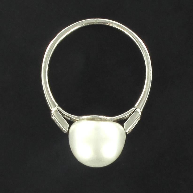Rare Genuine Fine Pearl Baguette Diamond Platinum Ring  5