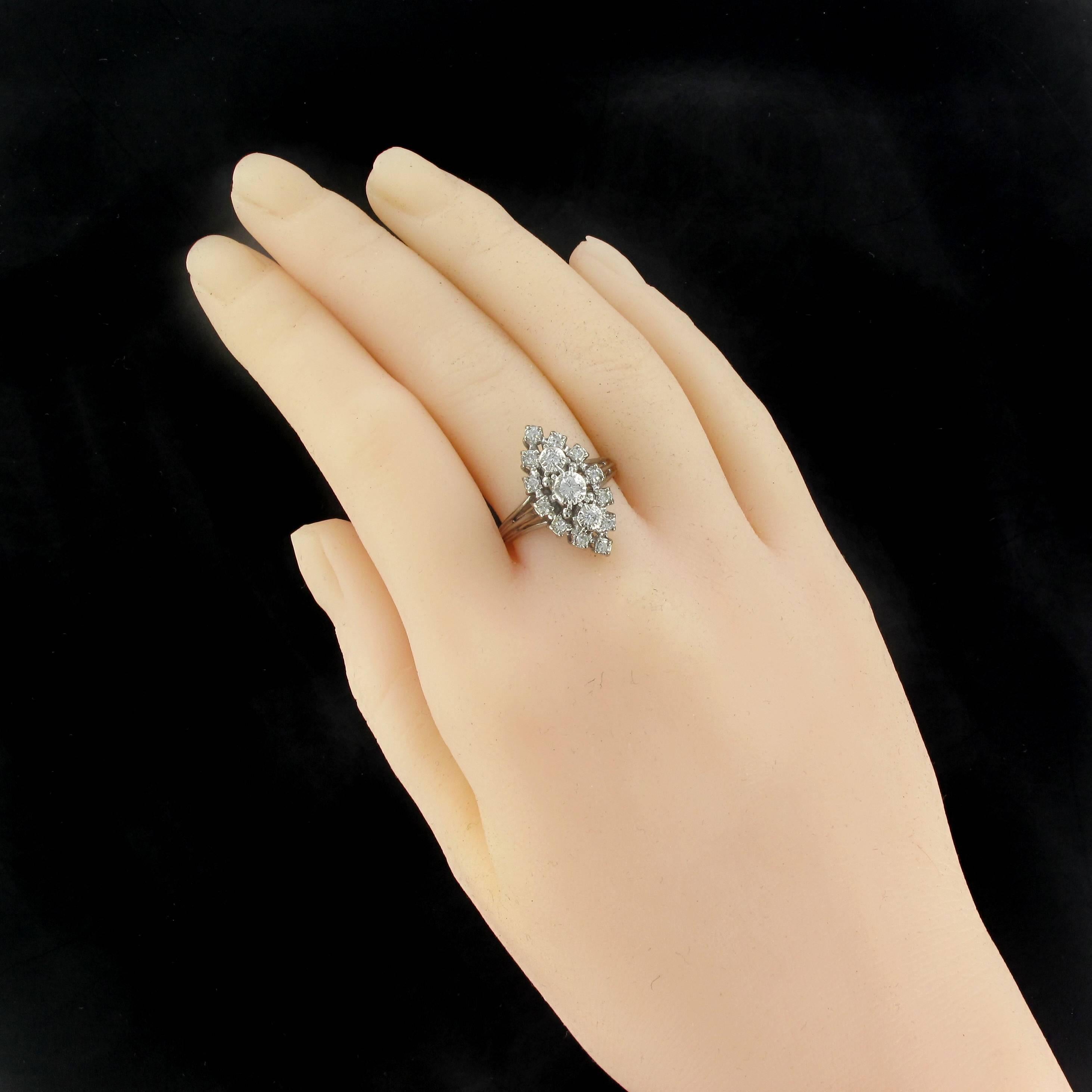 Retro 1960s French Diamond Gold Platinum Marquise Ring