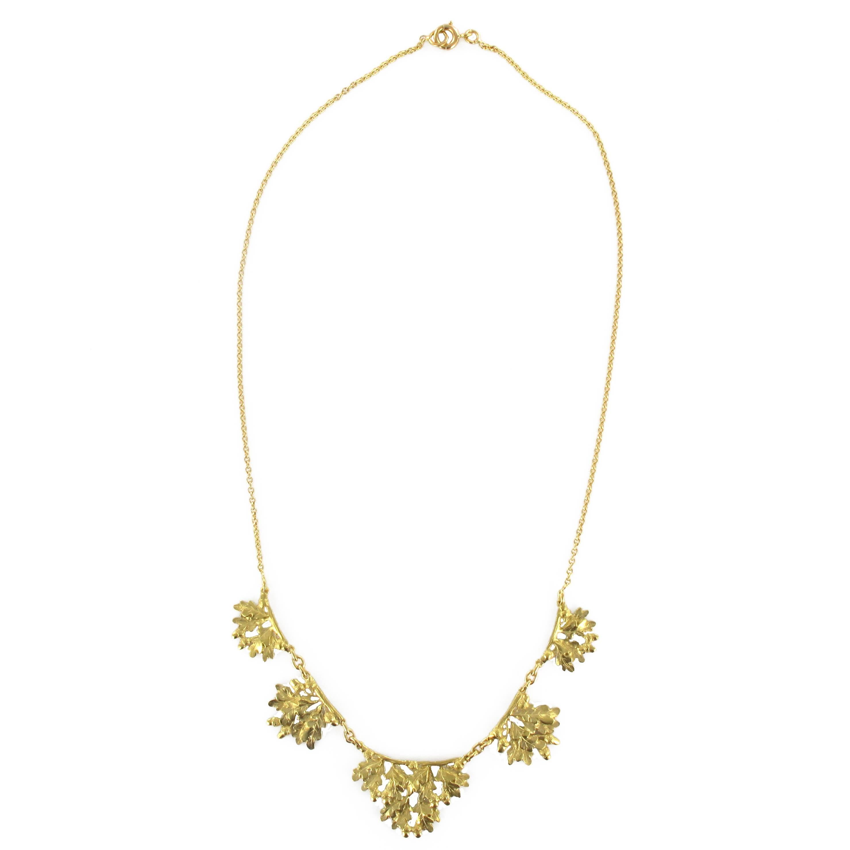 French Oak Leaves Gold Drapery Necklace 1