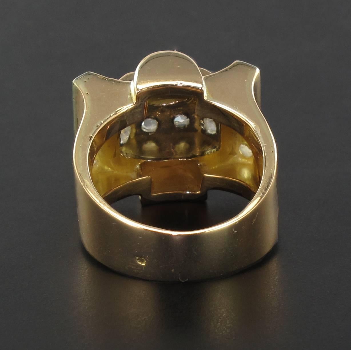 Women's French 1940s Rose Cut Diamond Gold Tank Ring