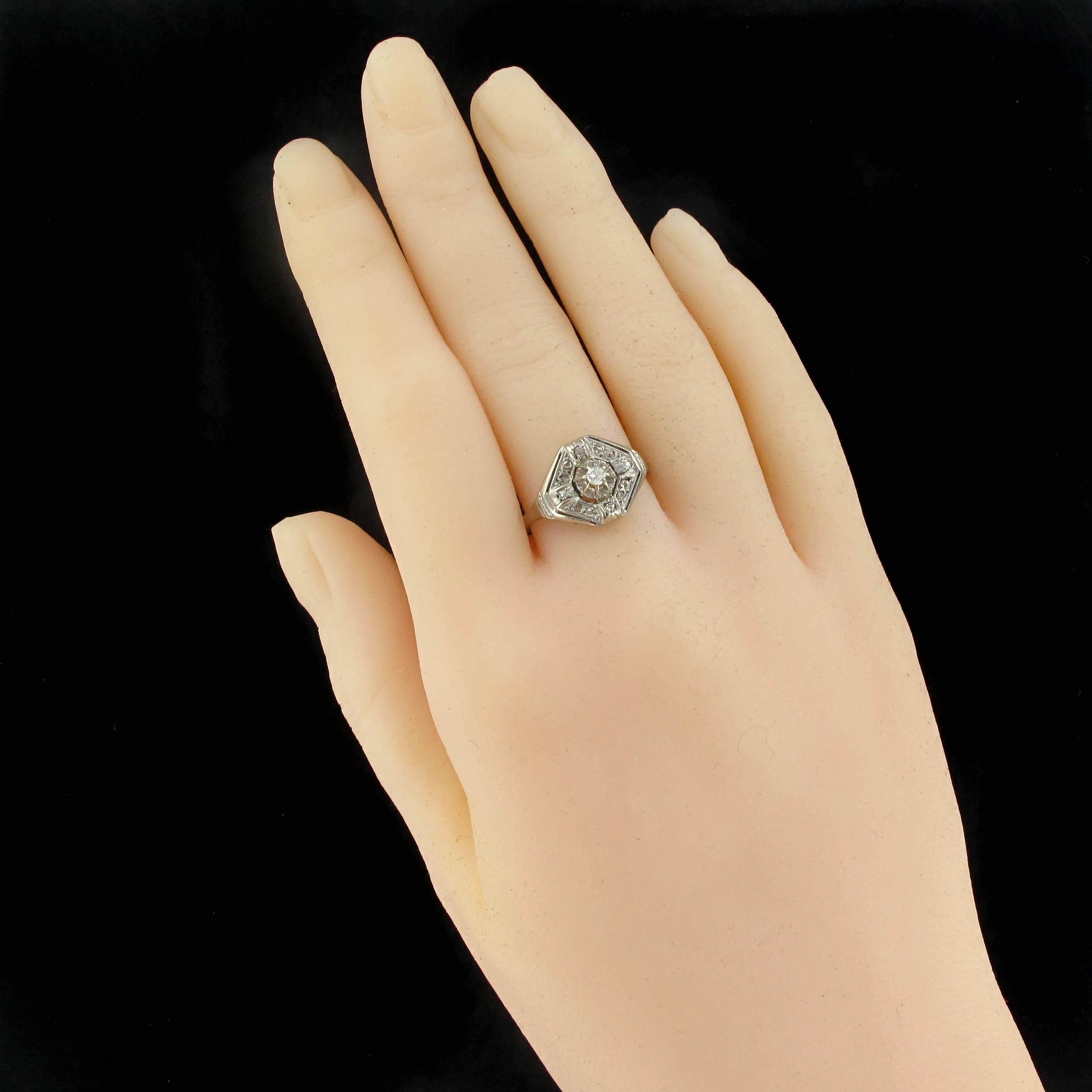 Women's Art Deco Diamond Gold Platinum Ring