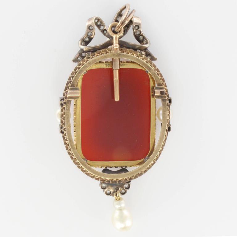 French Napoleon III Fine Pearl Diamond Agate Cameo Pendant Brooch at ...
