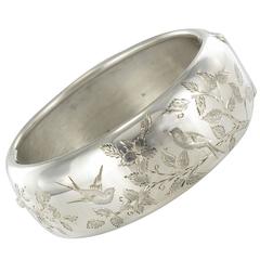 1920s Antique Engraved Silver Bangle Bracelet