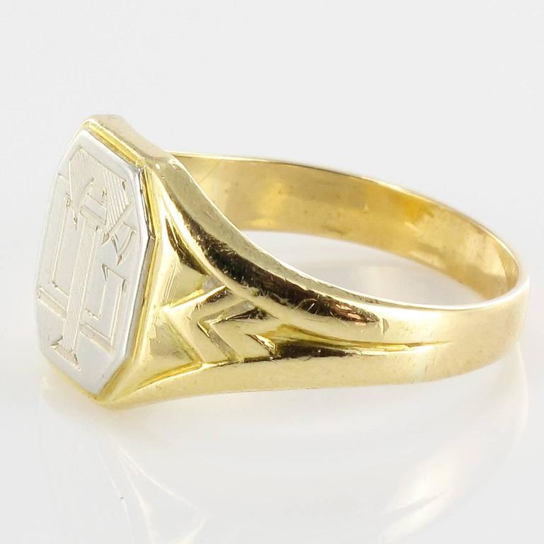 Art Deco Men's Two Color Gold Signet Ring at 1stDibs | art deco signet ring