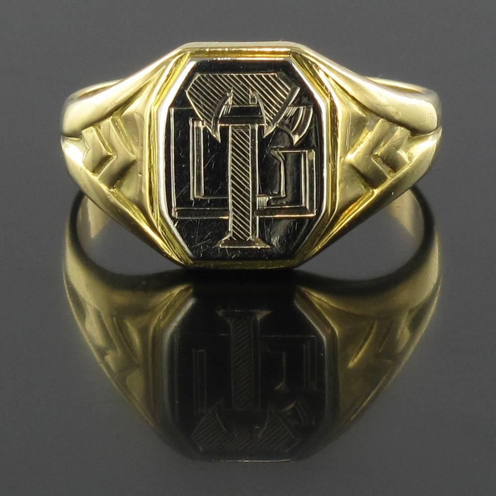 Art Deco Men's Two Color Gold Signet Ring For Sale at 1stdibs