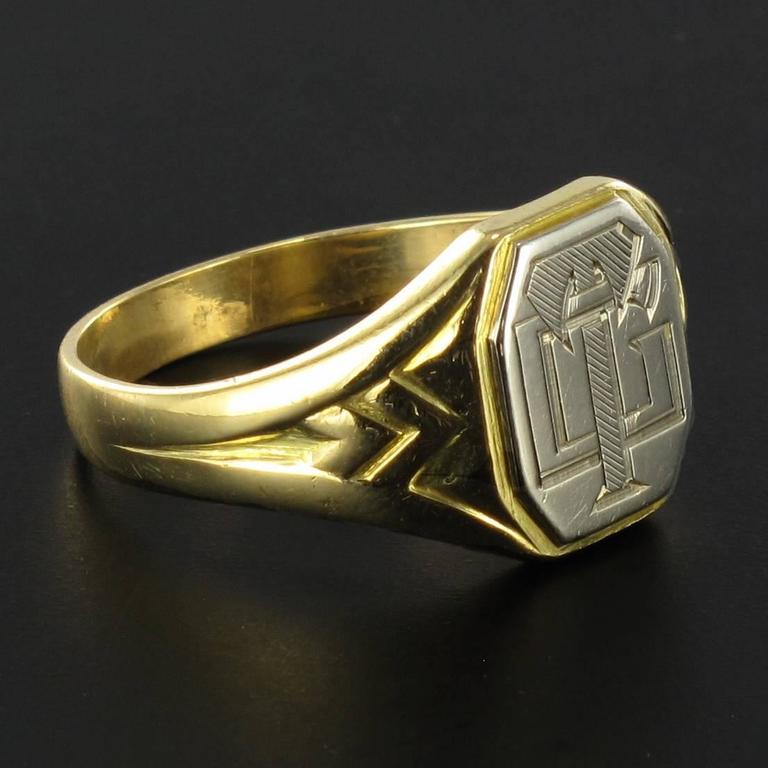 Art Deco Men's Two Color Gold Signet Ring at 1stDibs | art deco signet ring