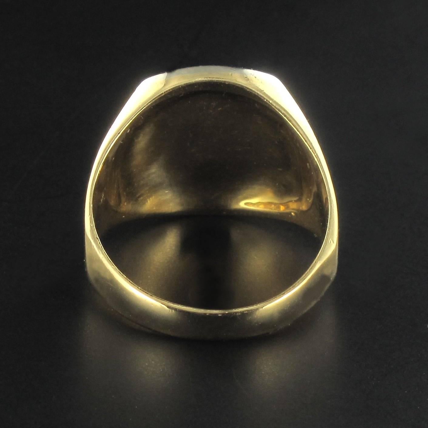 Retro French Heraldic Engraved Gold Signet Ring