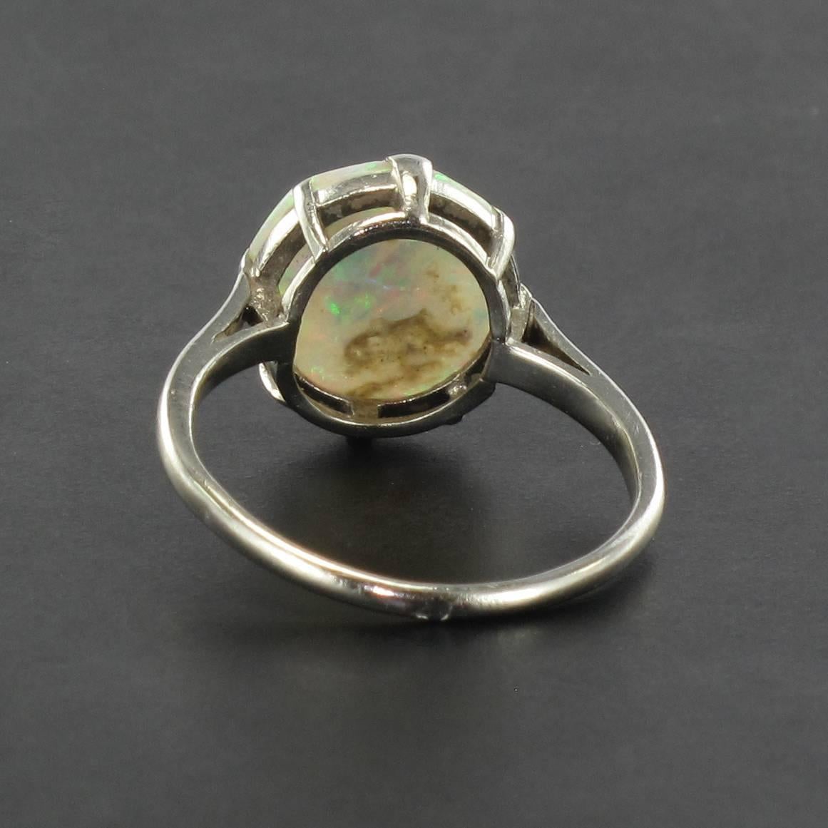French Art Deco Opal Platinum Ring 2