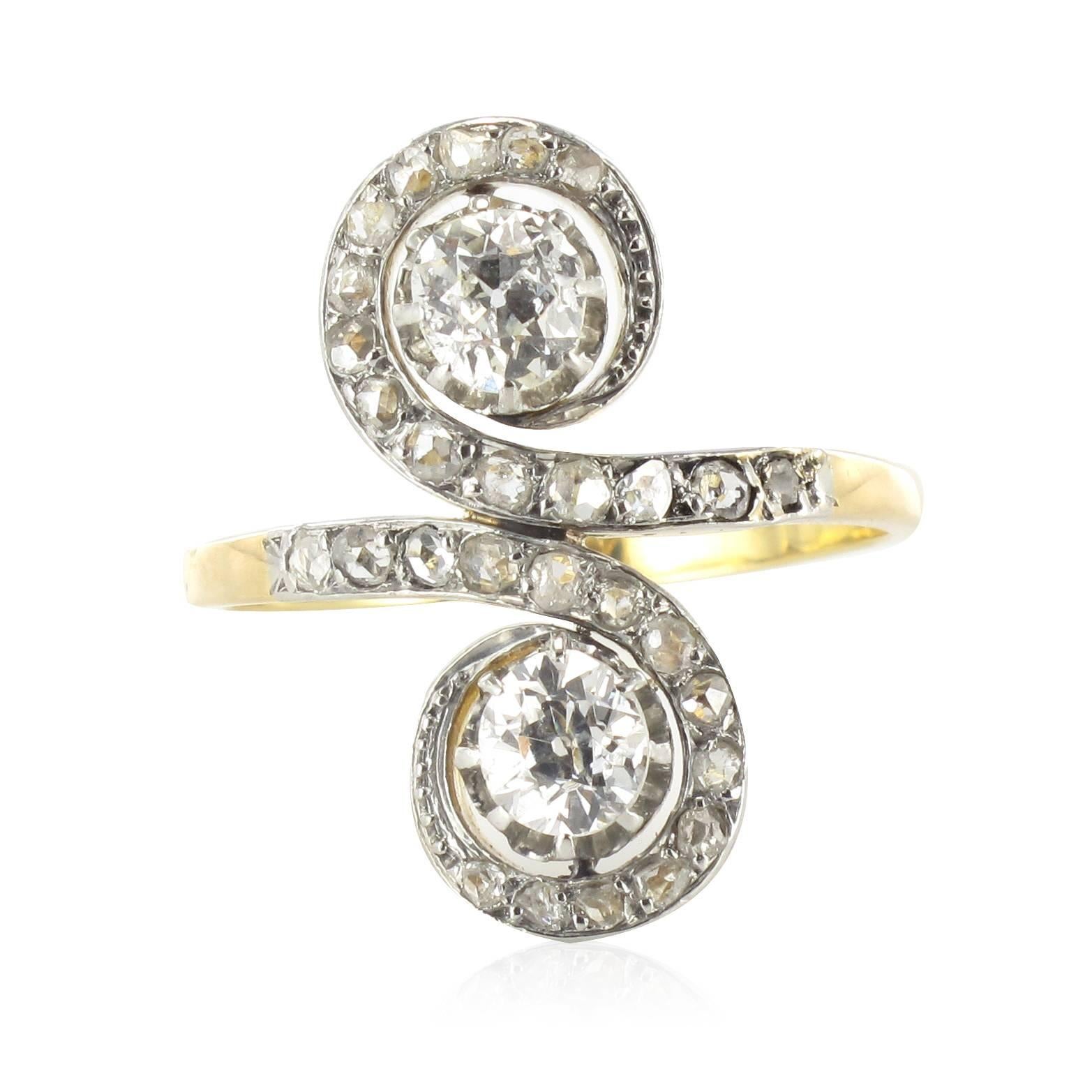 1900er Jahre Französischer antiker Diamant-Ring Toi et Moi