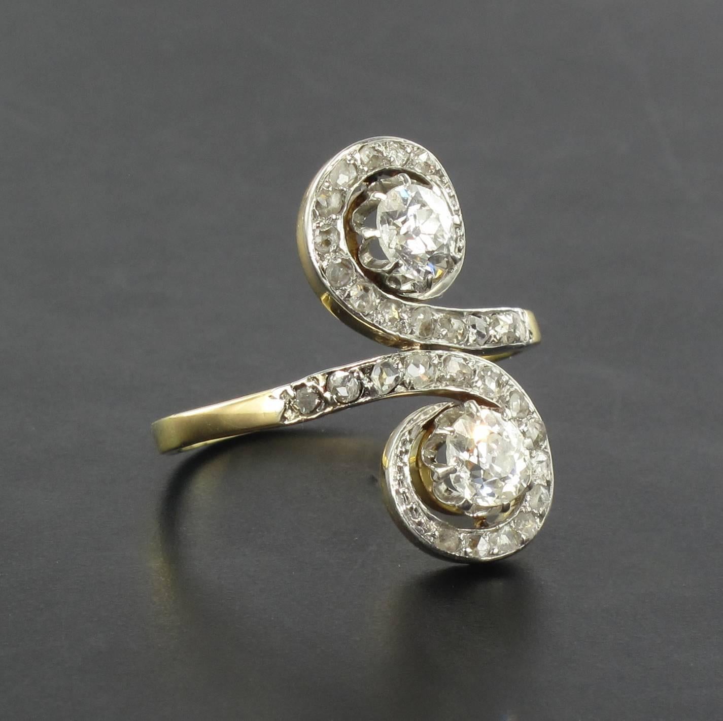 Women's 1900s French Antique Diamond Toi et Moi Ring