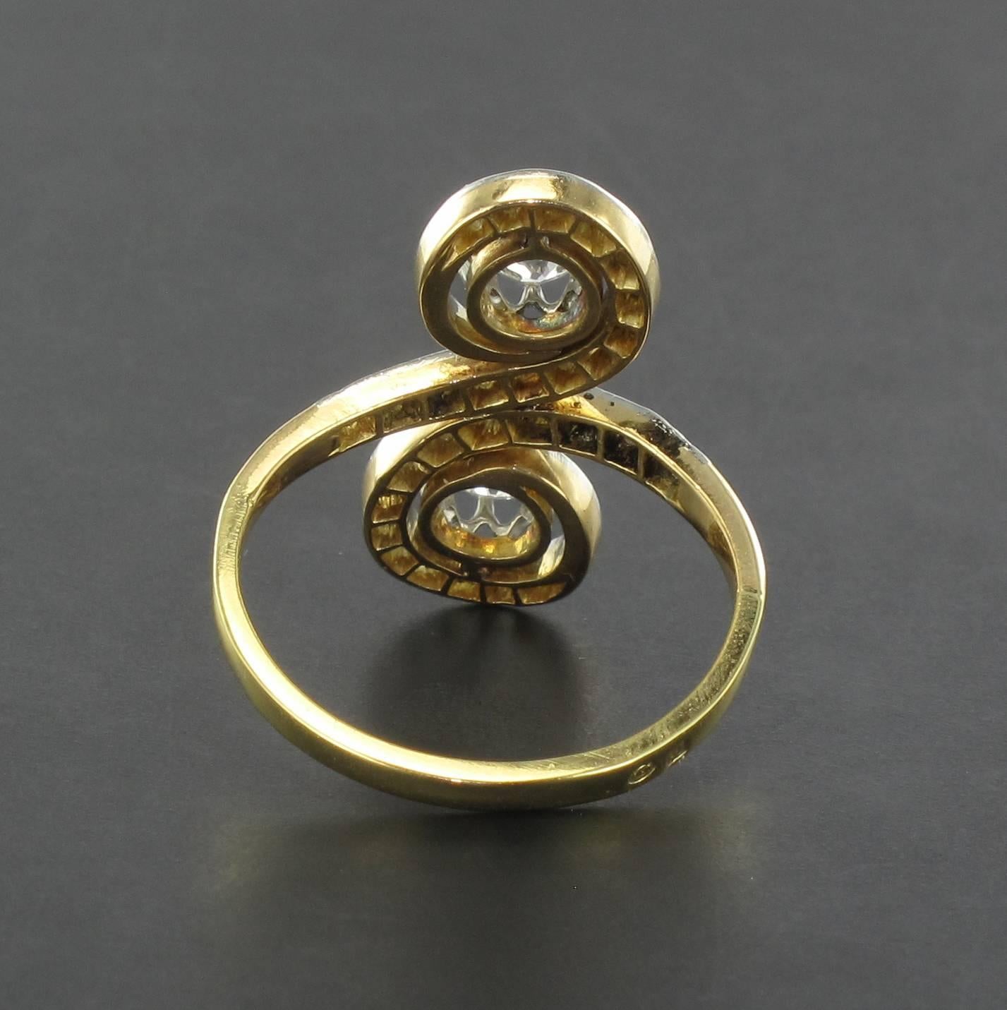 1900er Jahre Französischer antiker Diamant-Ring Toi et Moi 1