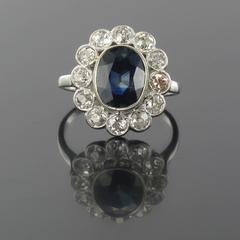 1930s French Romantic Sapphire Diamond Platinum Ring