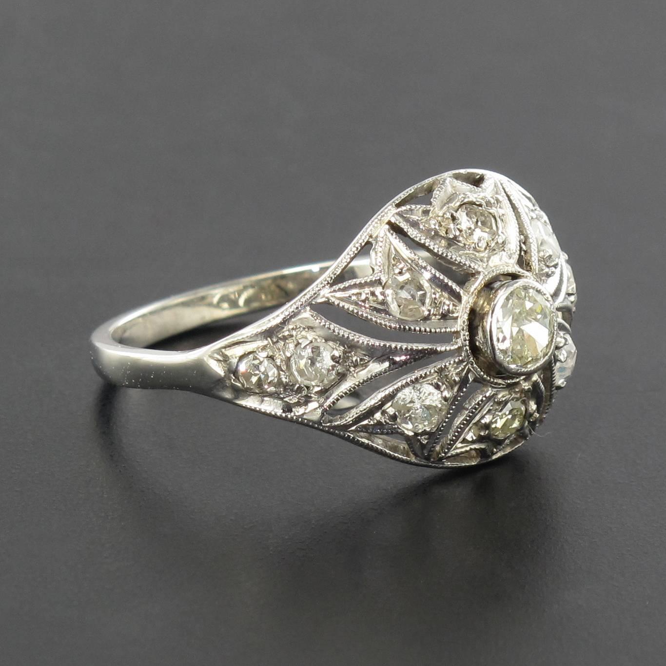 French Art Deco Diamond Platinum Ring 1