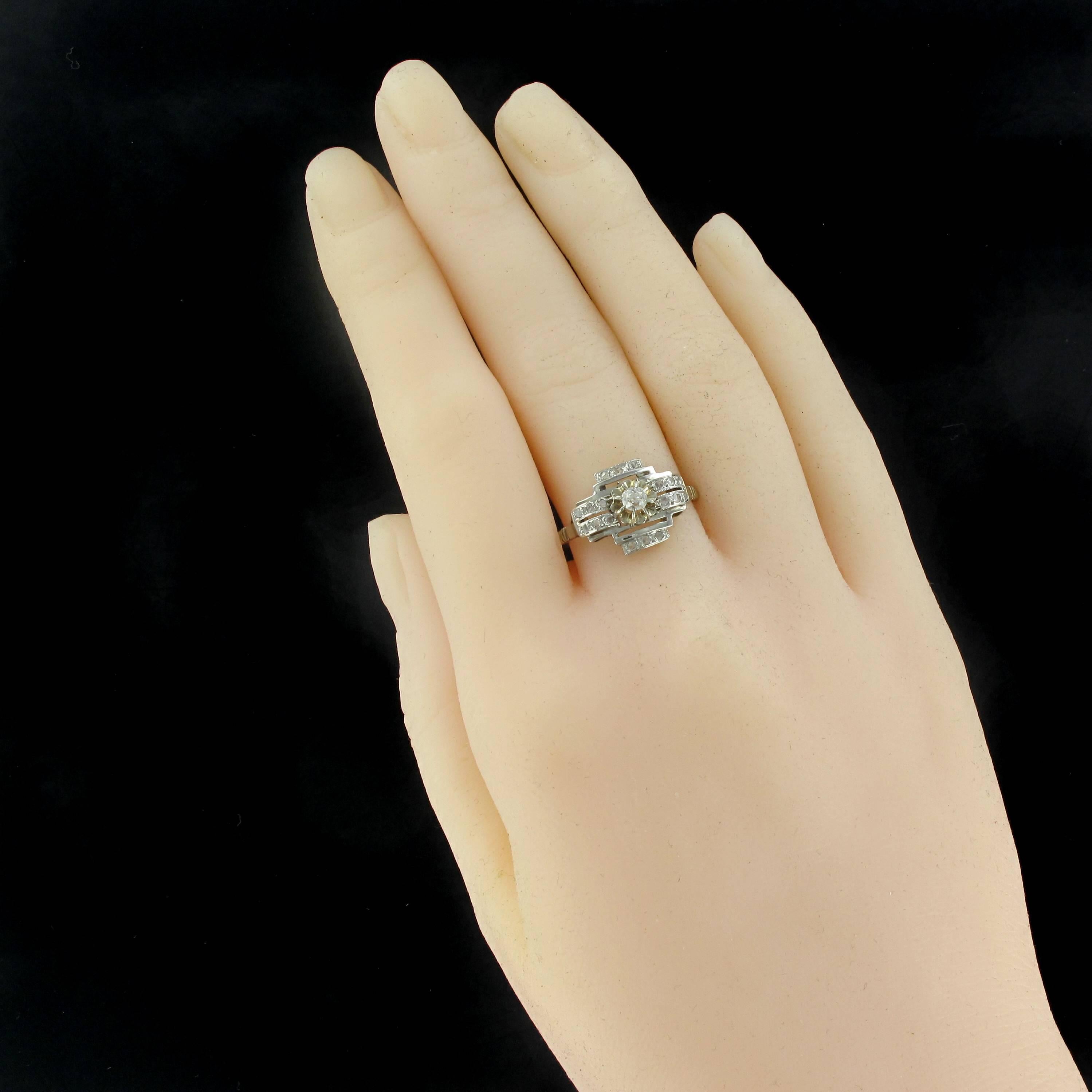 Women's Art Deco Diamond Gold Platinum Ring