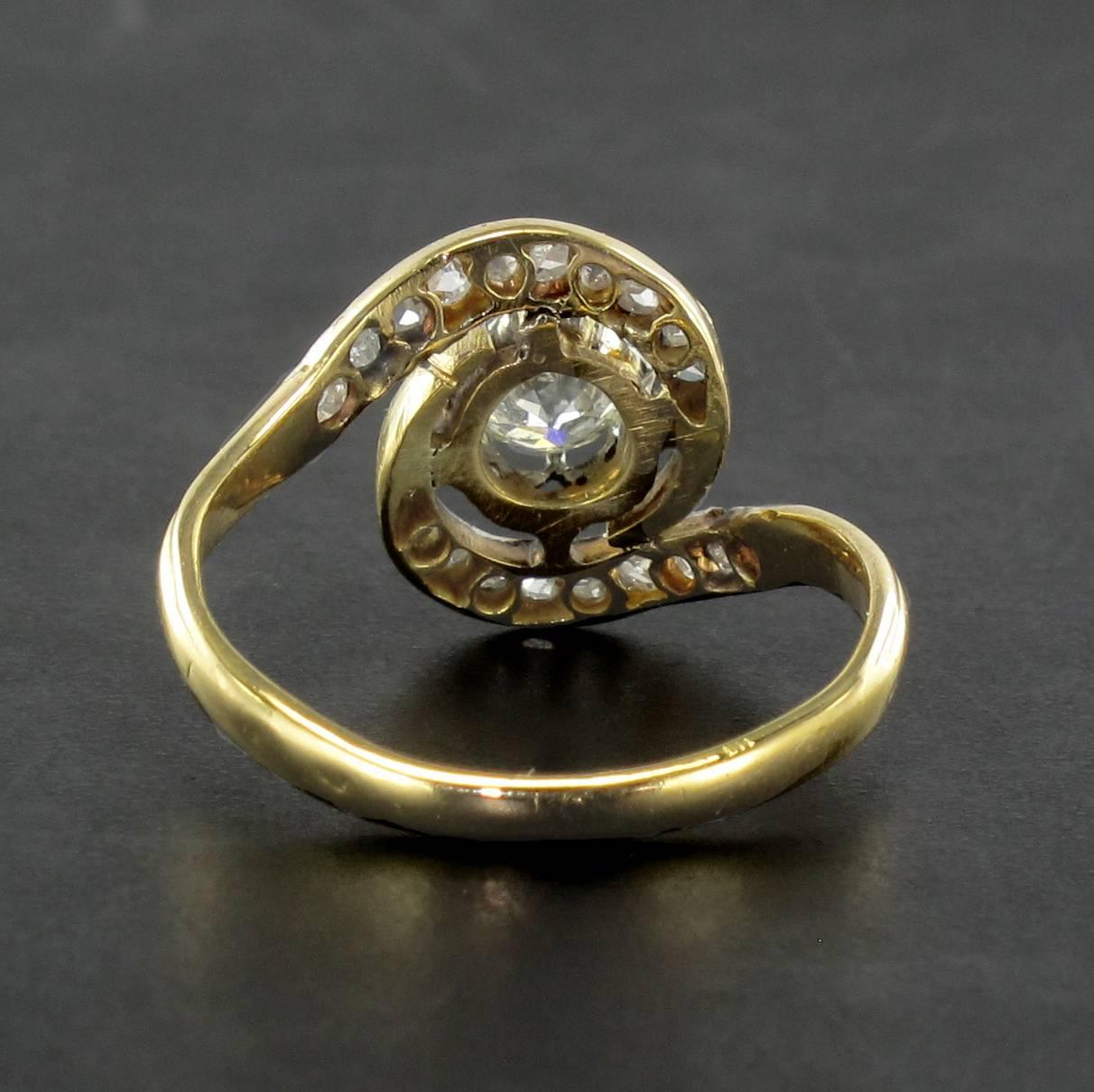 Women's 1920s French Antique Diamond Gold Platinum Whirl Ring 