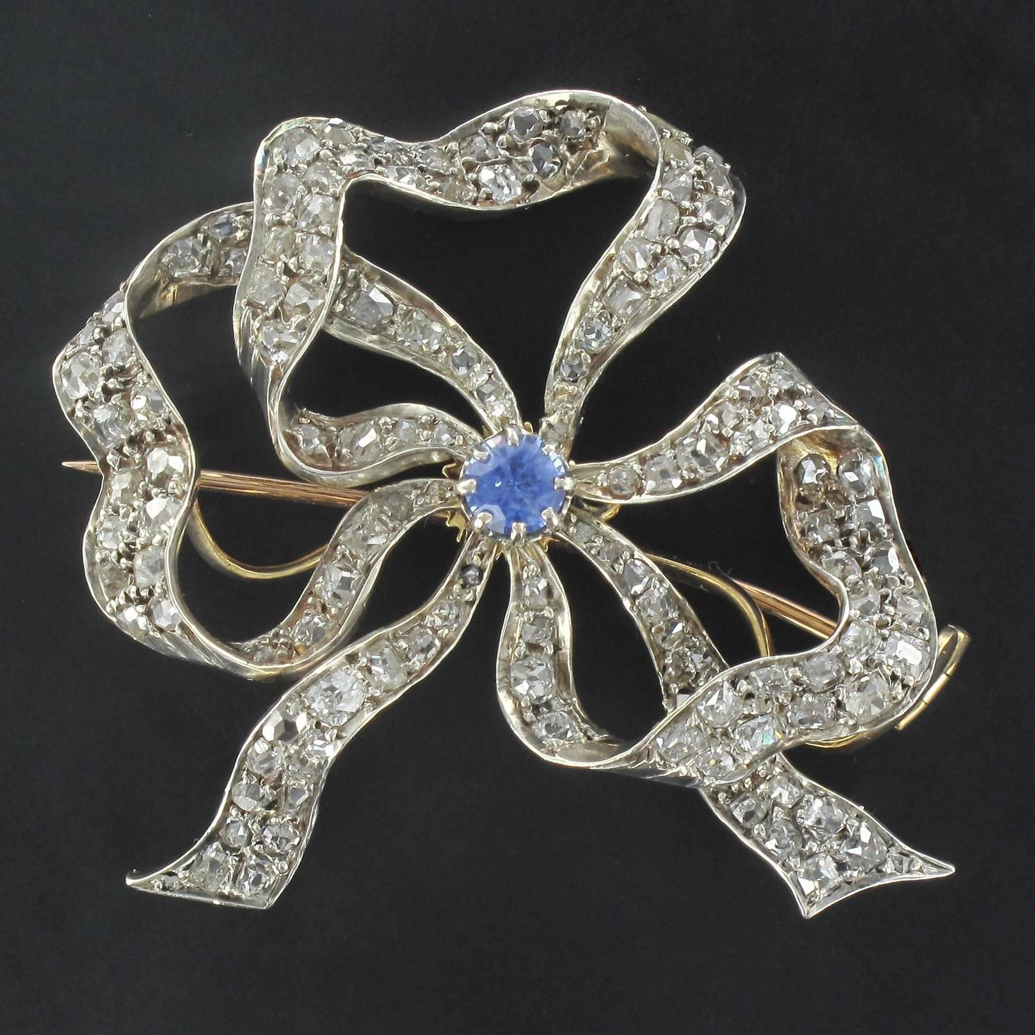 Pair of Antique Sapphire Diamond Brooches For Sale at 1stdibs