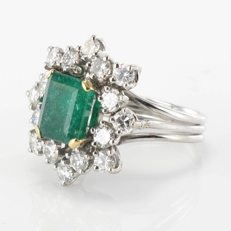 1960s French Emerald Diamond Gold Ring at 1stDibs