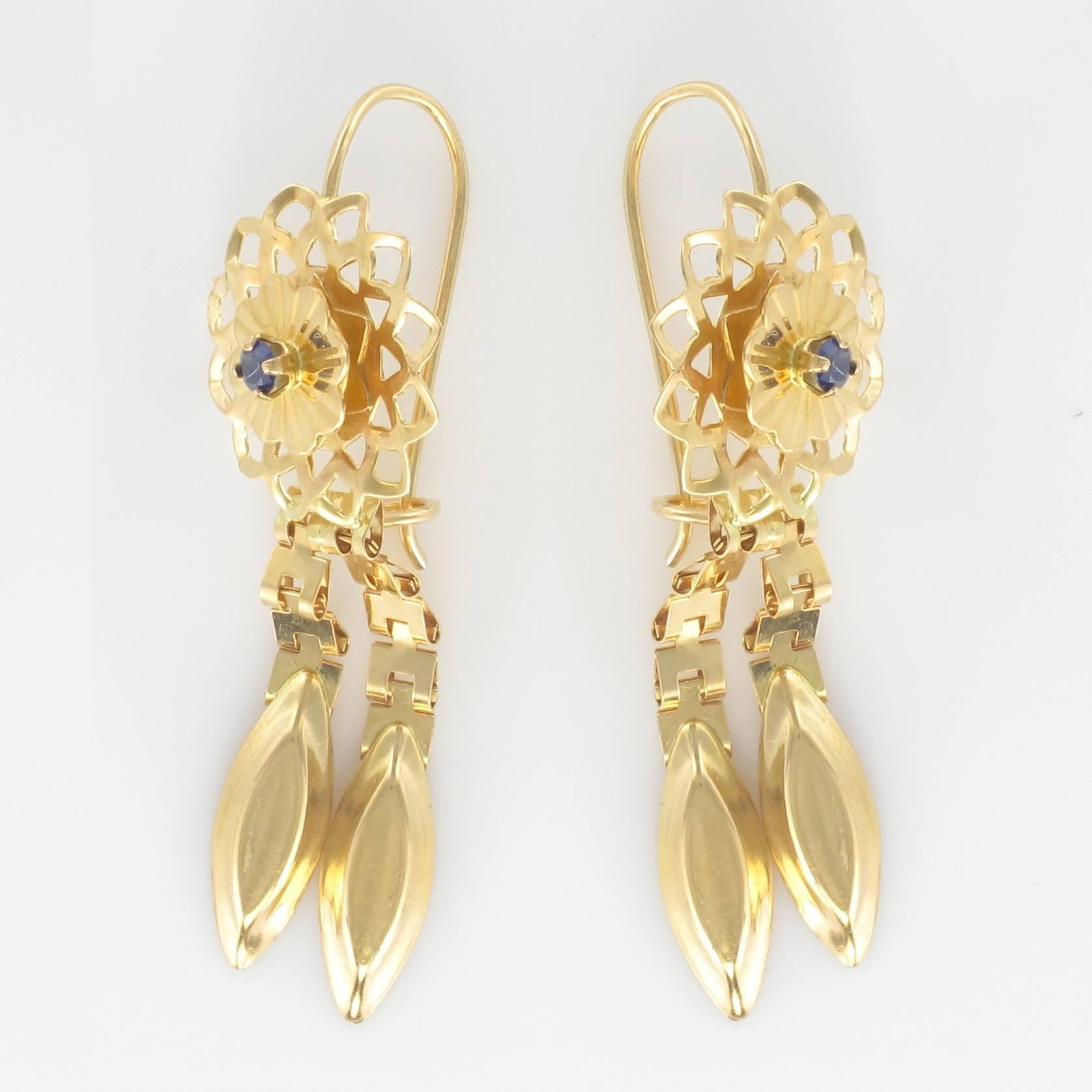 1960s Retro Sapphire and Gold Earrings  2
