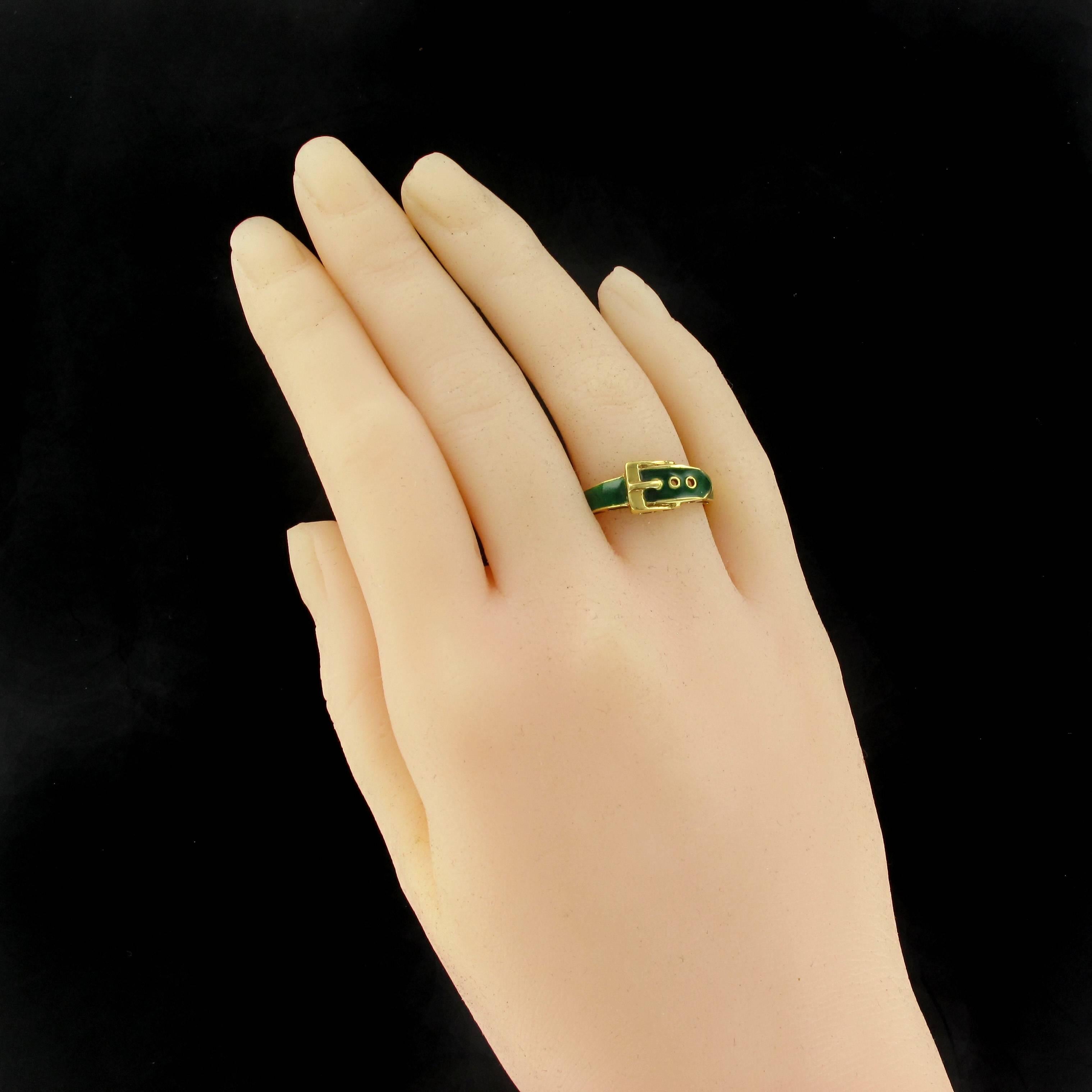 Modern French Green Enamel 18 Karat Yellow Gold Belt Ring For Sale 5