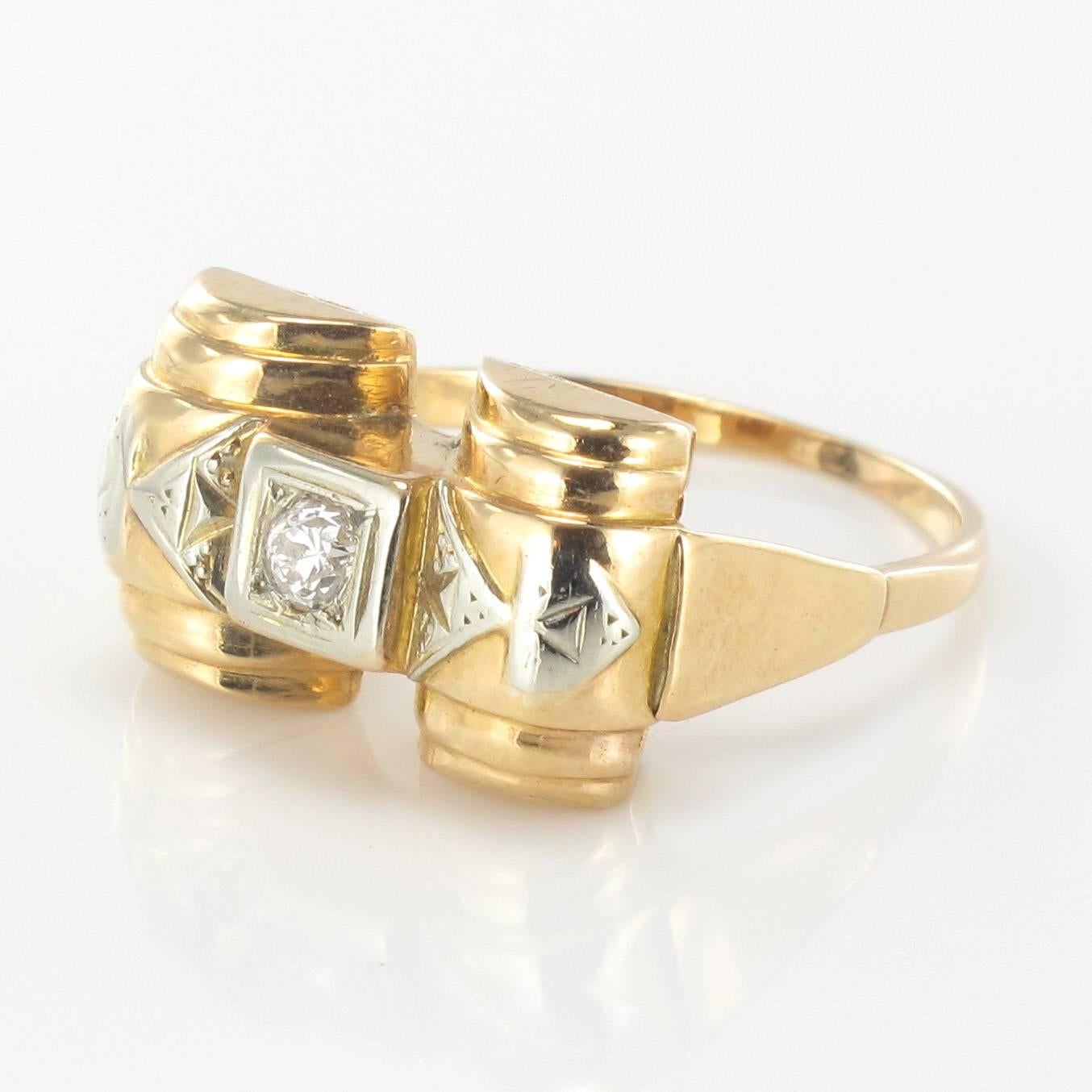 Retro 1950s Diamond Gold Tank Ring