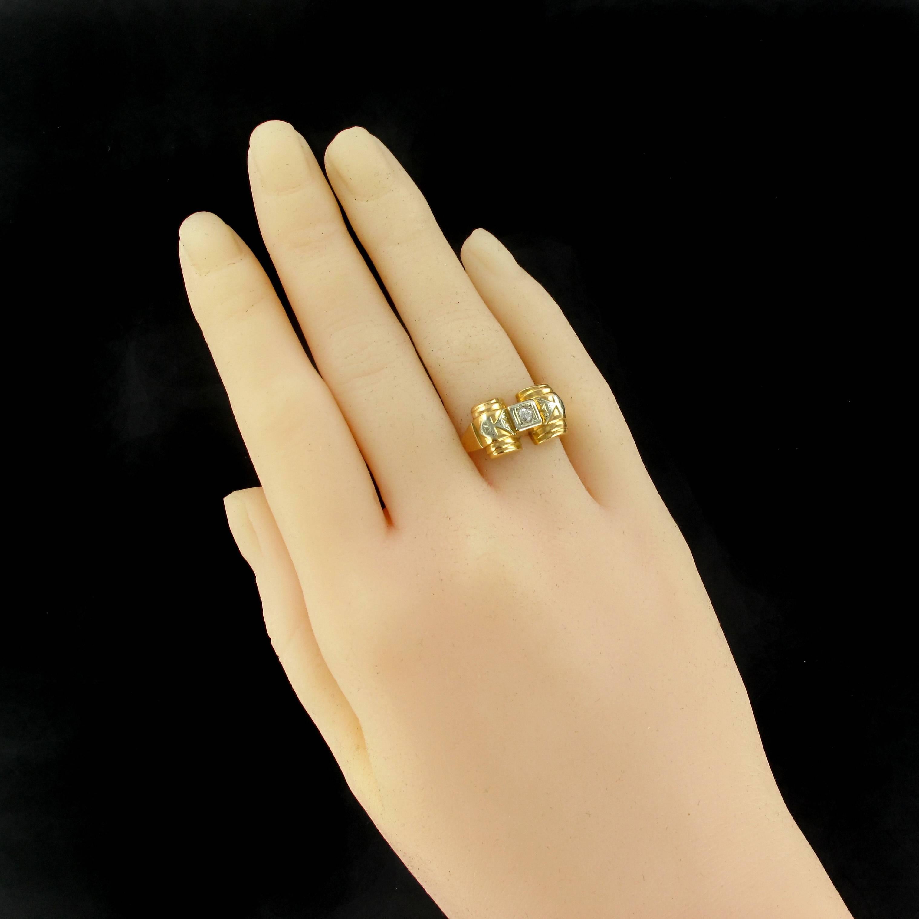 1950s Diamond Gold Tank Ring In Excellent Condition In Poitiers, FR