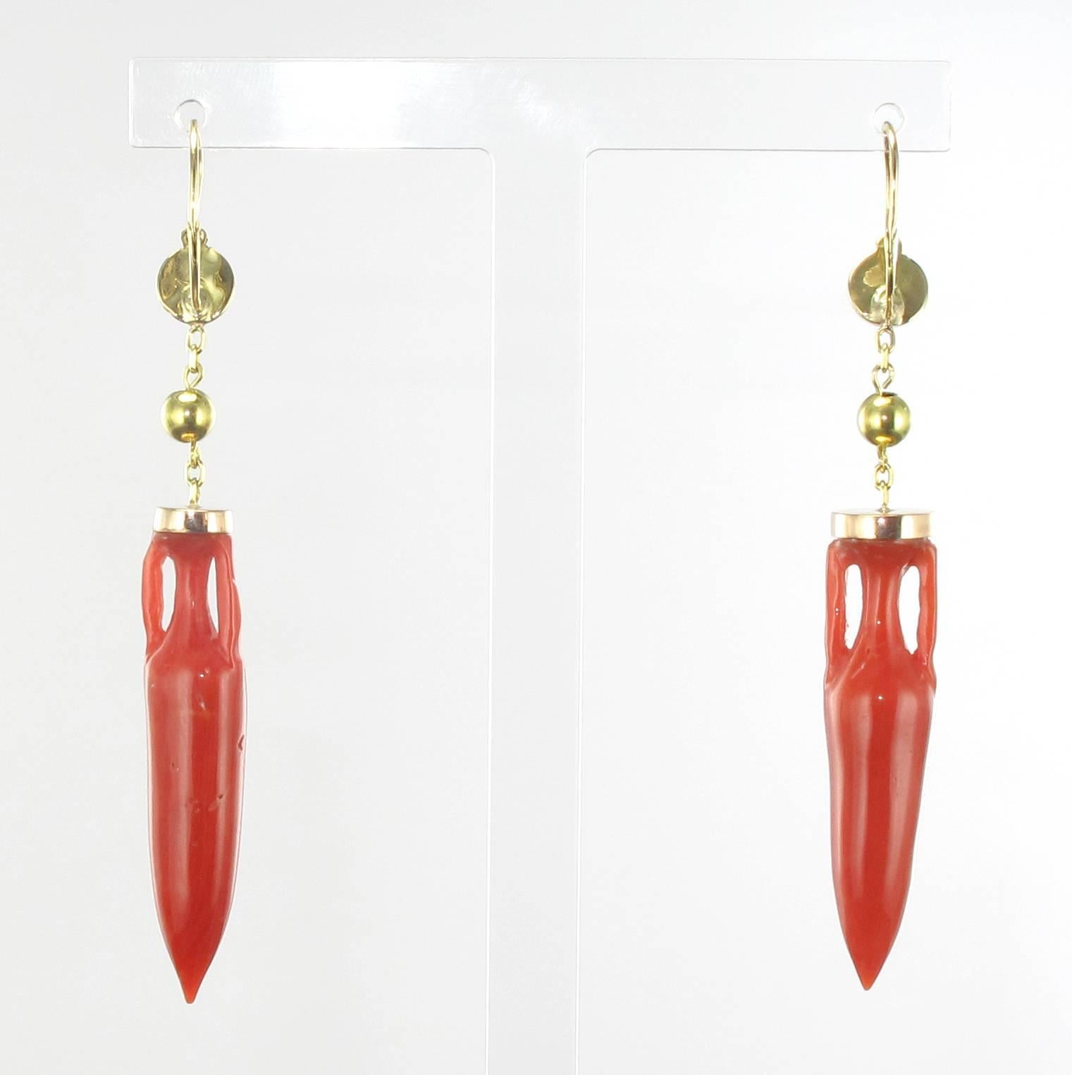 Women's Baume Torre del Greco Coral Gold Dangle Earrings 