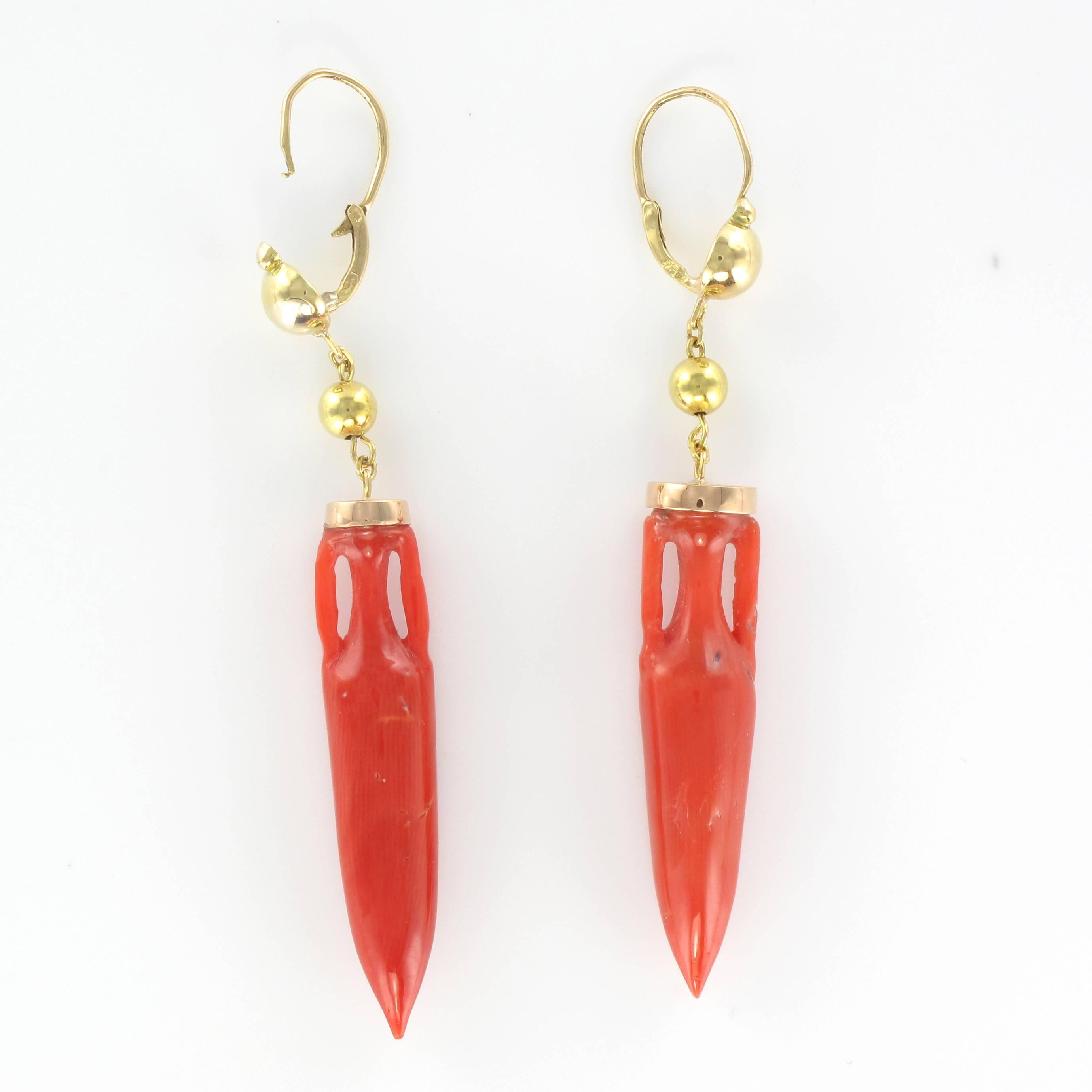 Baume Torre del Greco Coral Gold Dangle Earrings  1