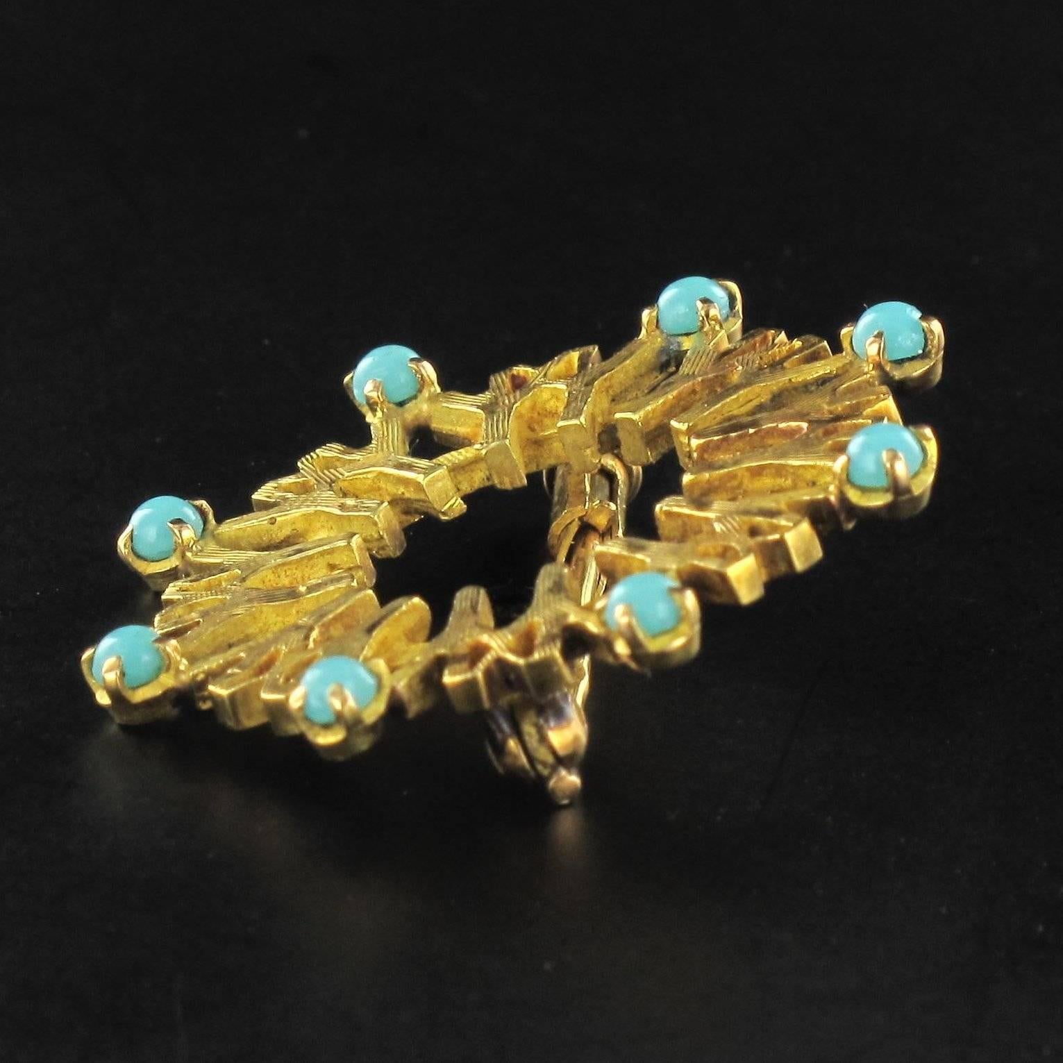 1967 Montreal Universal Exhibition Turquoise Gold Brooch 1