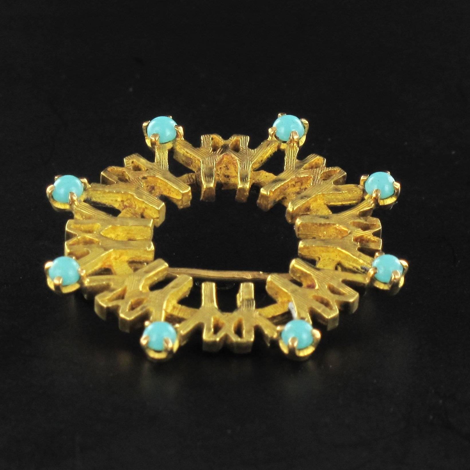 1967 Montreal Universal Exhibition Turquoise Gold Brooch 5