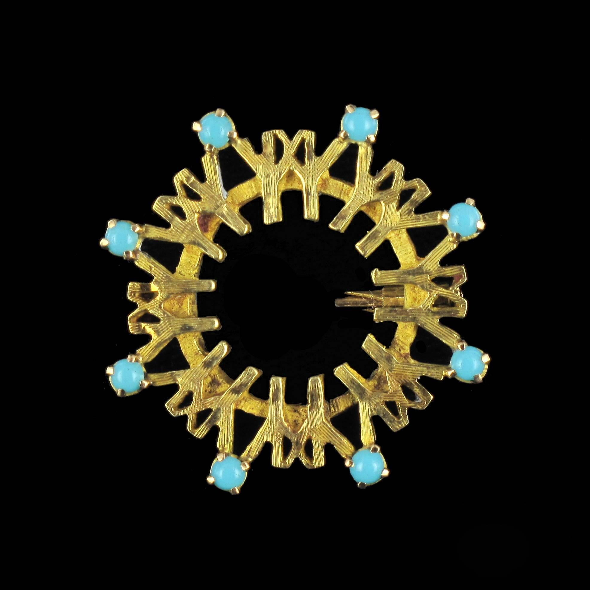 Cabochon 1967 Montreal Universal Exhibition Turquoise Gold Brooch